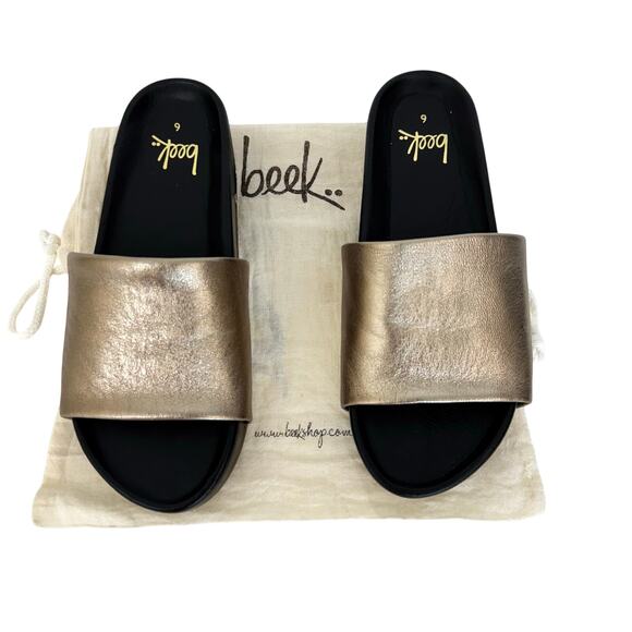 Beek Pelican Leather Platform Slides Sandals in Bronze Black Size 6 - Picture 1 of 11